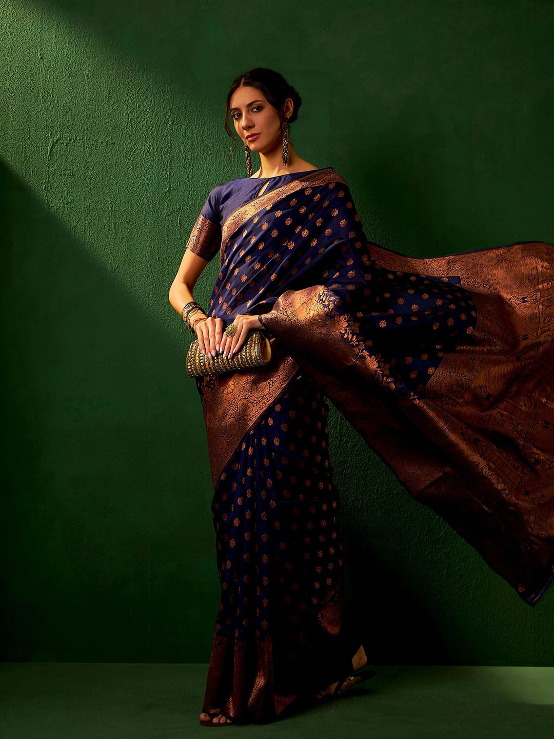 

Sangria Woven Designed Sarees, Navy blue