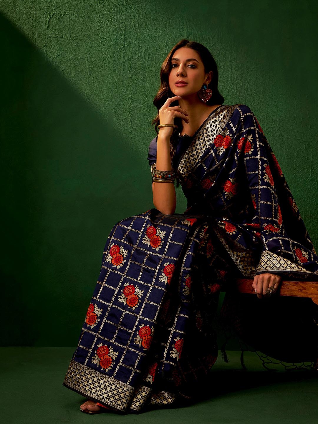 

Sangria Woven designed Banarasi Sarees, Navy blue