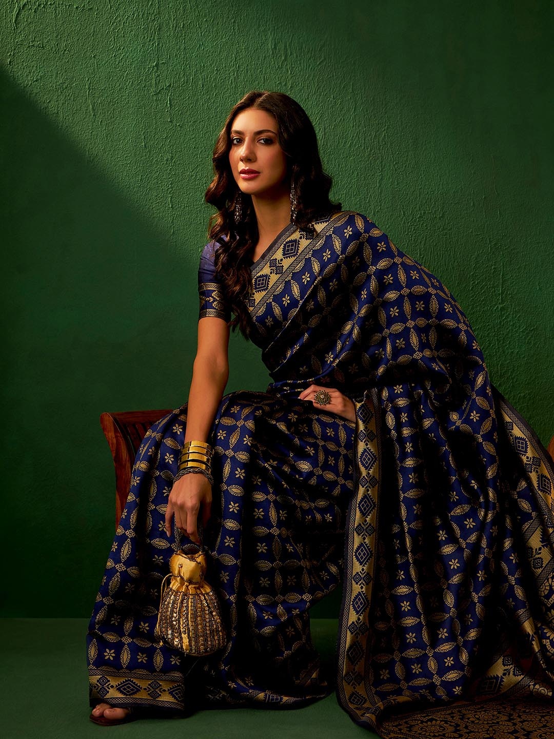

Sangria Woven Designed Banarasi Sarees, Navy blue