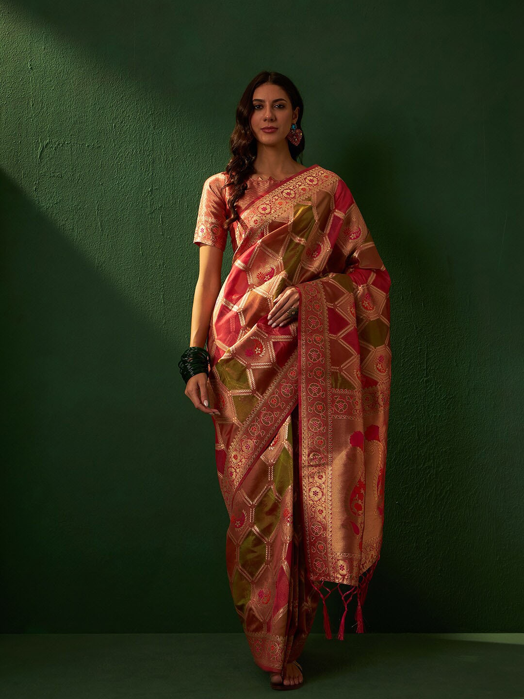 

Sangria Woven Designed Sarees, Red