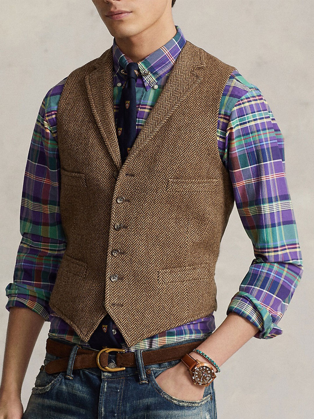 

Polo Ralph Lauren Wool Lapel Collar Sleeveless Waistcoat, Brown