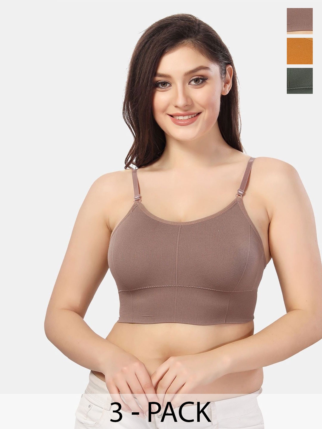 

Fabme Pack Of 3 Full Coverage Bralette With All Day Comfort, Brown