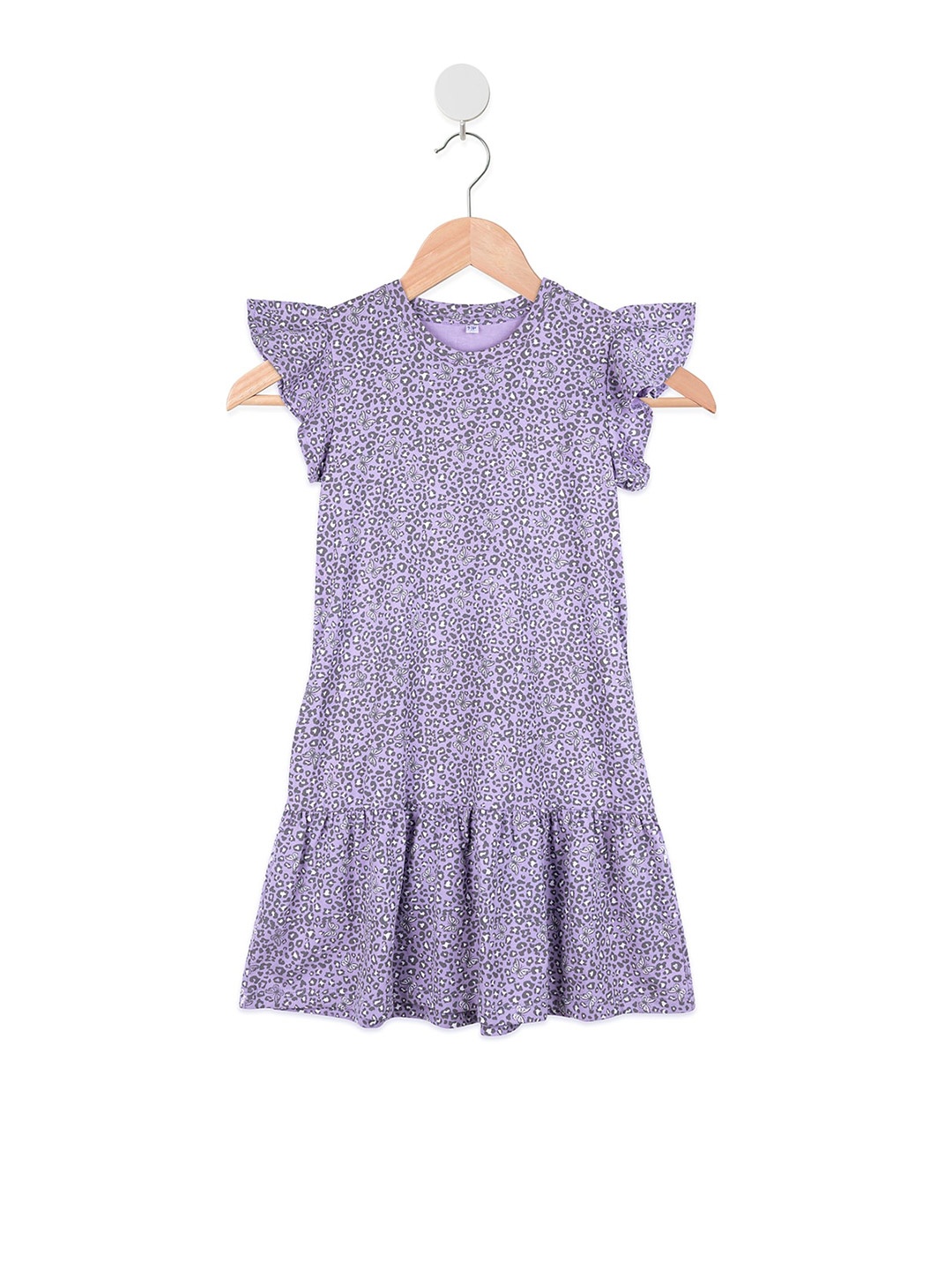 

ZIP ZAP ZOOP Girls Animal Printed Flutter Sleeve Cotton Drop Waist Dress, Purple