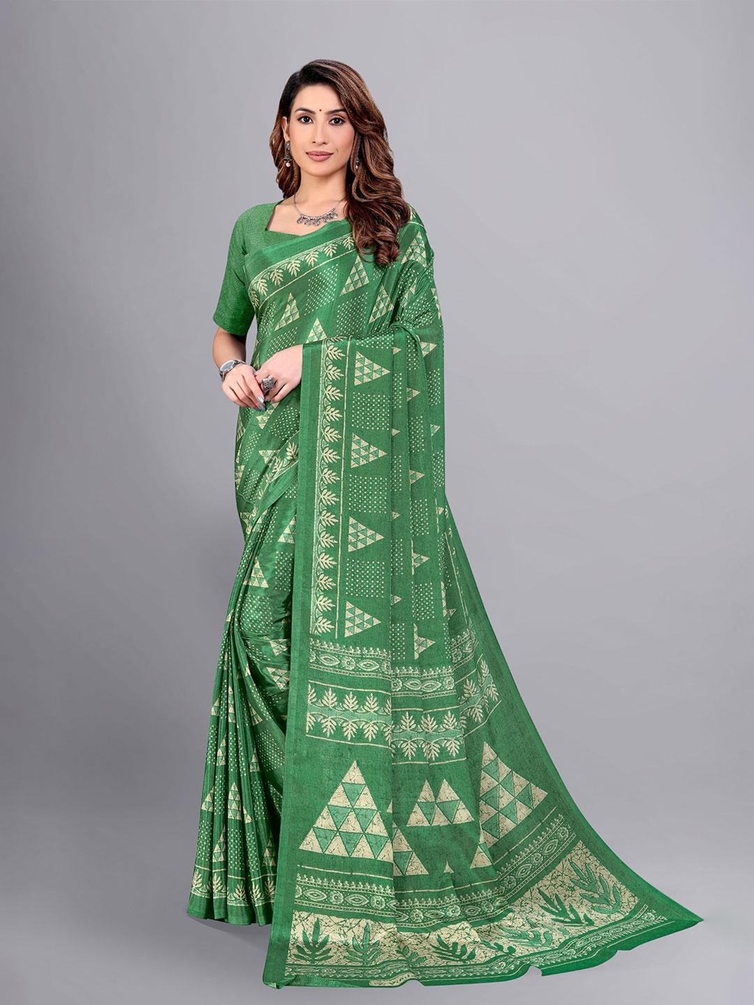 

VIMLA Geometric Printed Art Silk Saree, Green