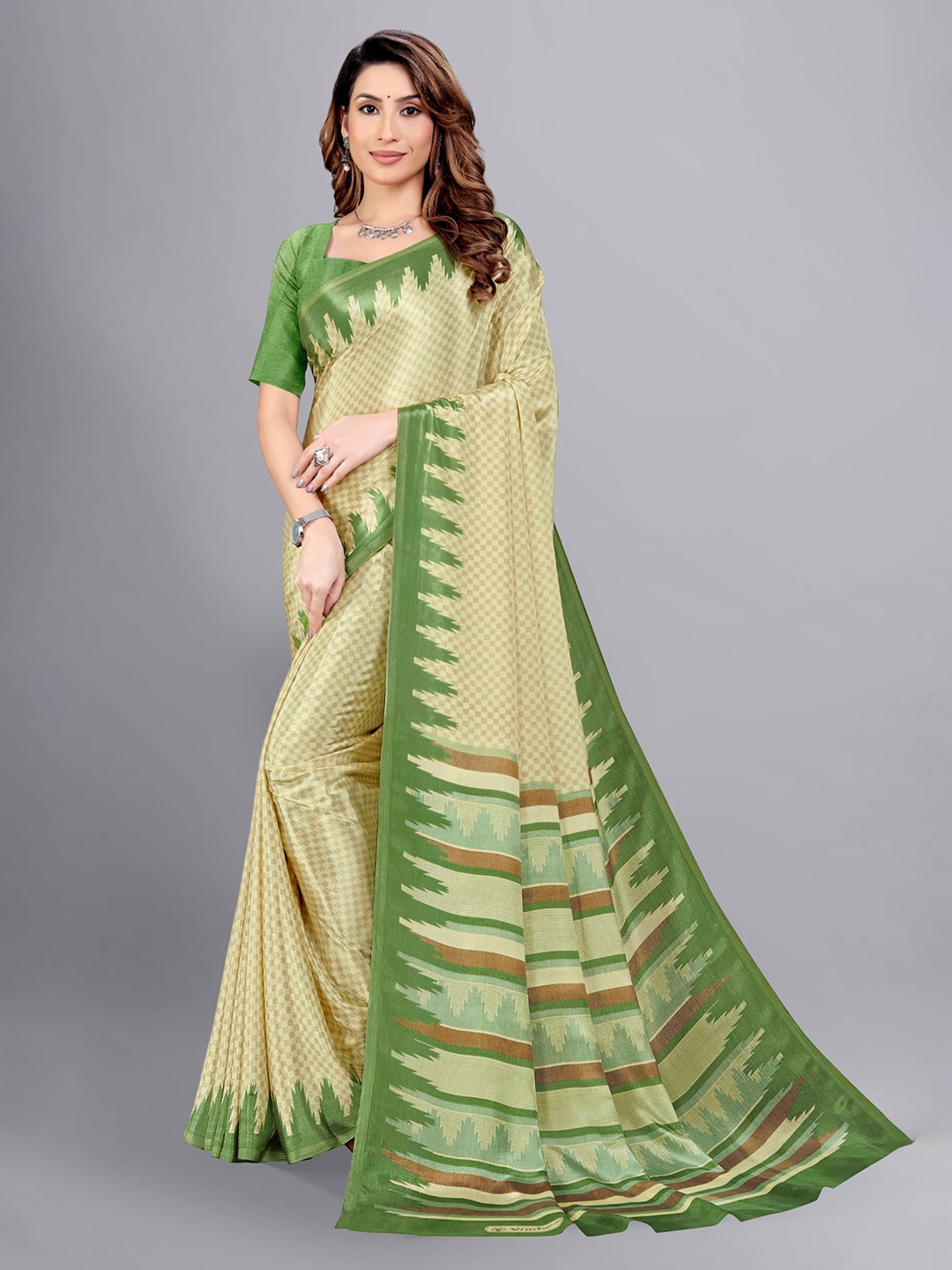 

VIMLA Geometric Printed Art Silk Saree, Green