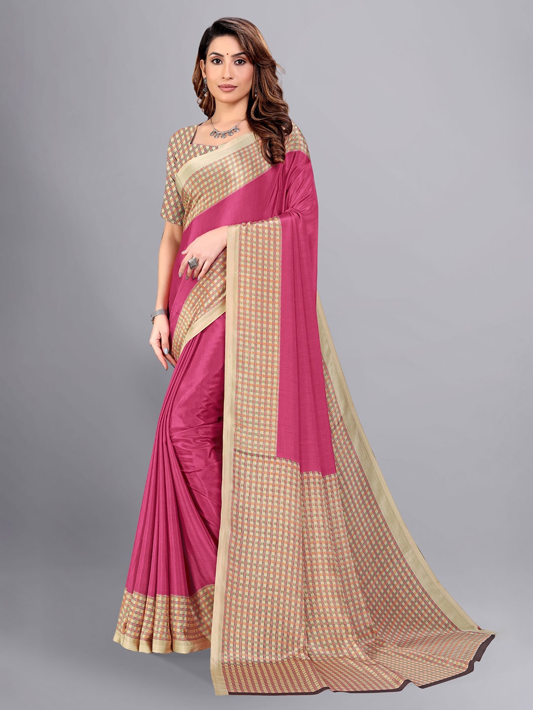 

VIMLA Solid Art Silk Saree, Pink