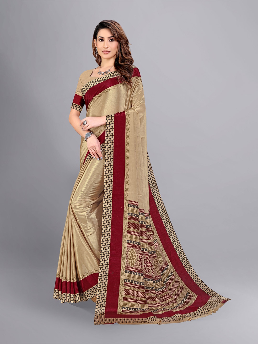 

VIMLA Solid Art Silk Mysore Saree, Cream