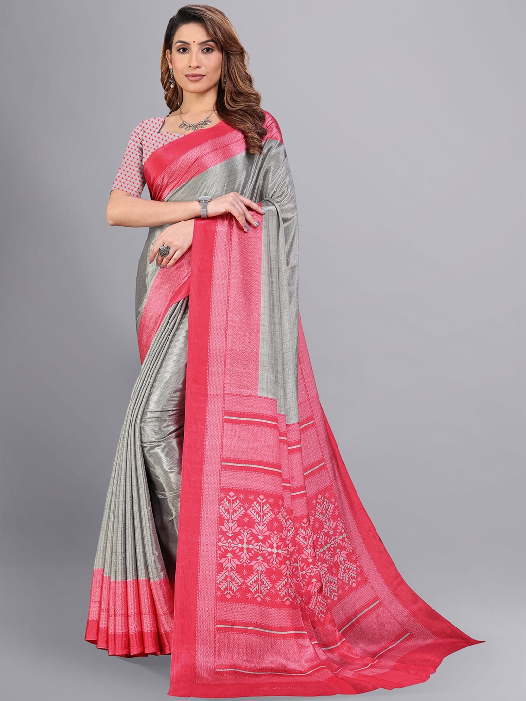 

VIMLA Ethnic Motifs Printed Art Silk Saree, Grey