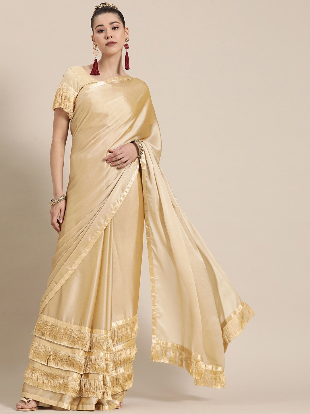 

KALINI Tassel Lace Border Saree, Cream