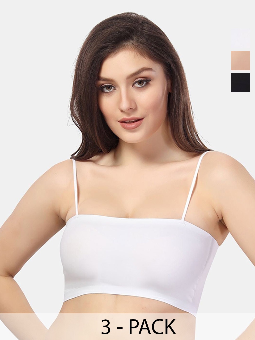 

Fabme Pack of 3 Tube Bra - Medium Coverage Lightly Padded, Beige