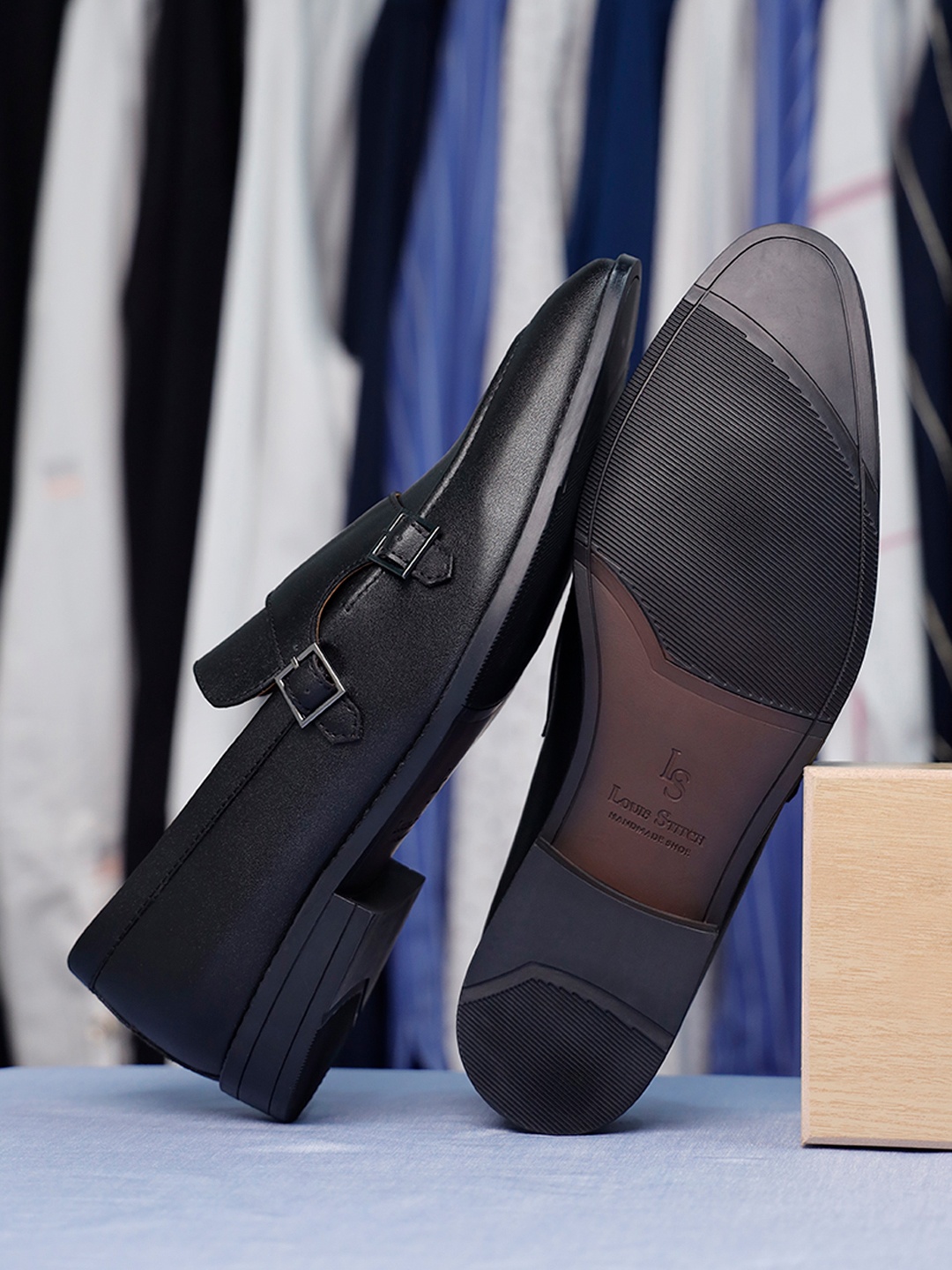 

LOUIS STITCH Men Slip On Formal Monk Shoes, Black