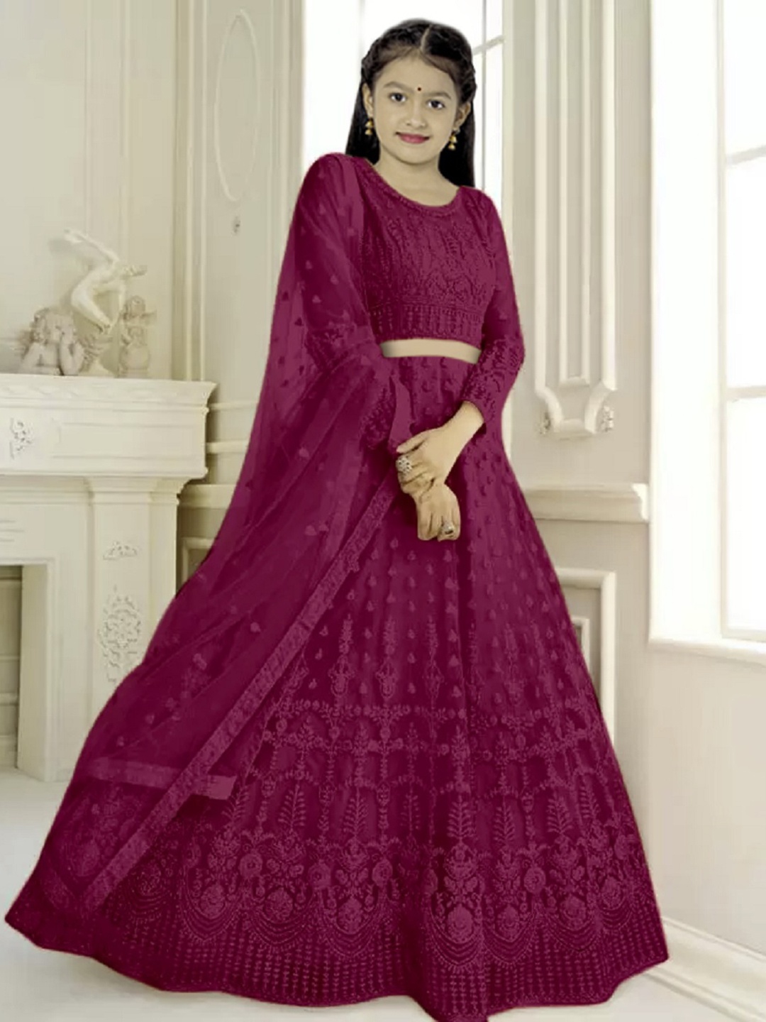 

BAESD Girls Embroidered Semi-Stitched Lehenga & Unstitched Blouse With Dupatta, Purple