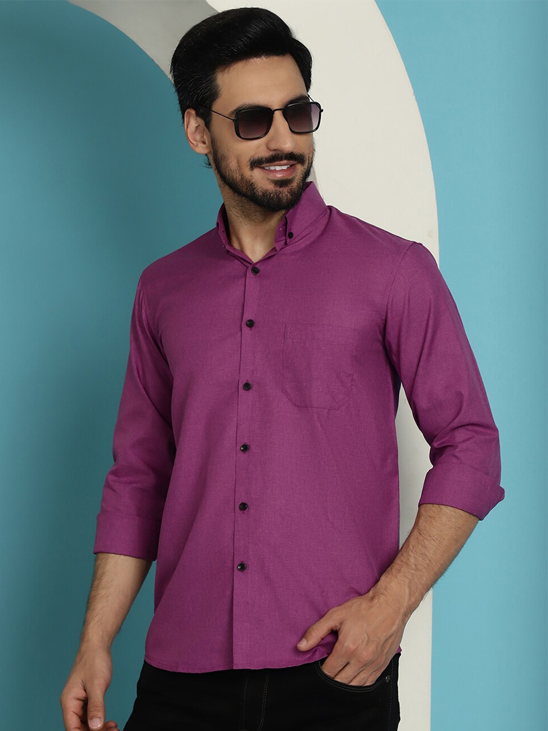 

Indian Needle Classic Button-Down Collar Casual Shirt, Purple