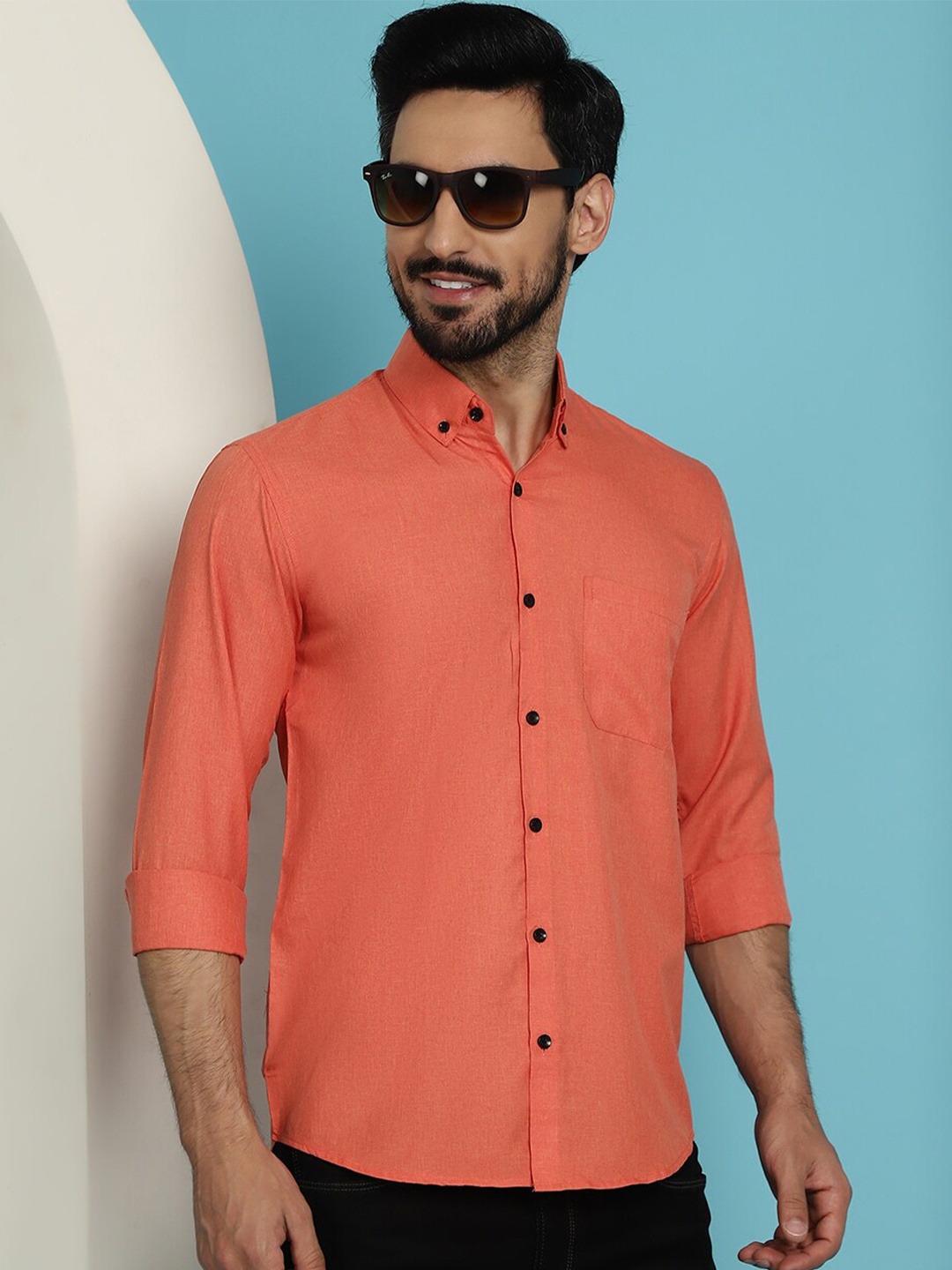 

Indian Needle Classic Button Down Casual Shirt, Peach