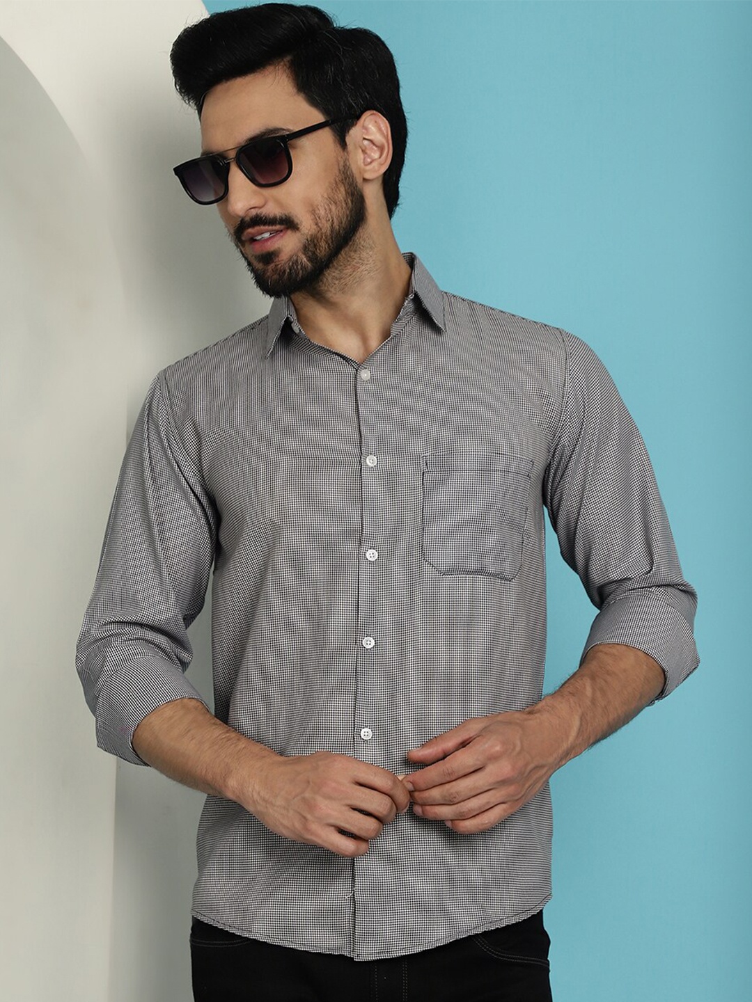 

Indian Needle Classic Micro Ditsy Printed Cotton Casual Shirt, Grey