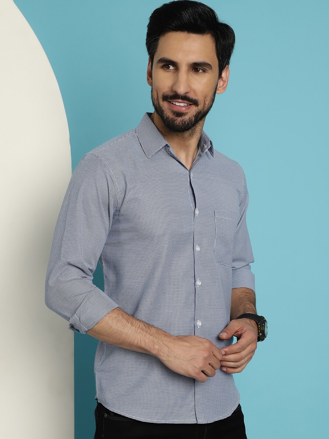 

Indian Needle Classic Micro Ditsy Printed Cotton Casual Shirt, Blue