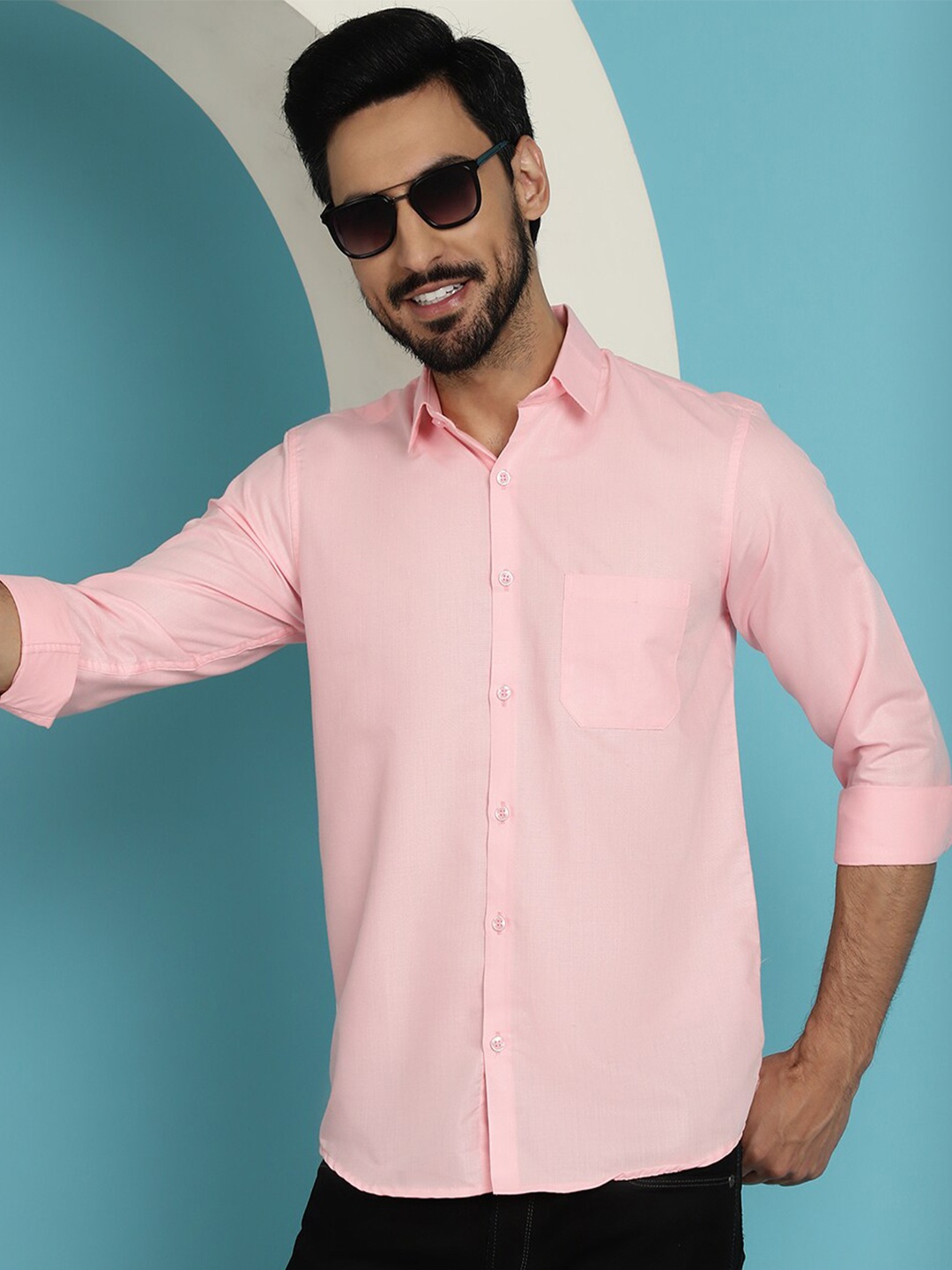 

Indian Needle Spread Collar Long Sleeves Classic Opaque Casual Shirt, Pink