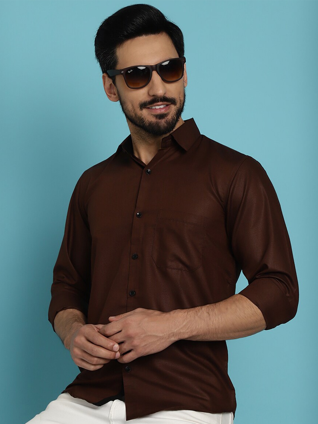 

Indian Needle Classic Cotton Casual Shirt, Coffee brown