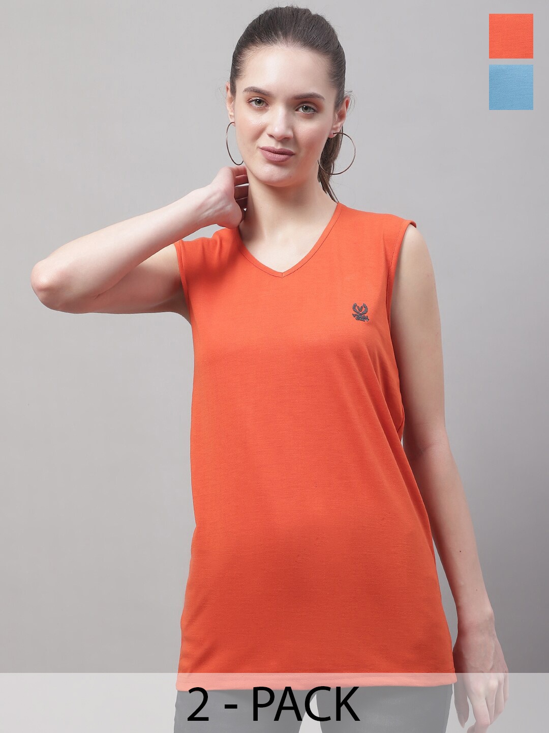 

MACK JONNEY Pack Of 2 V-Neck Cotton Gym T-shirt, Orange