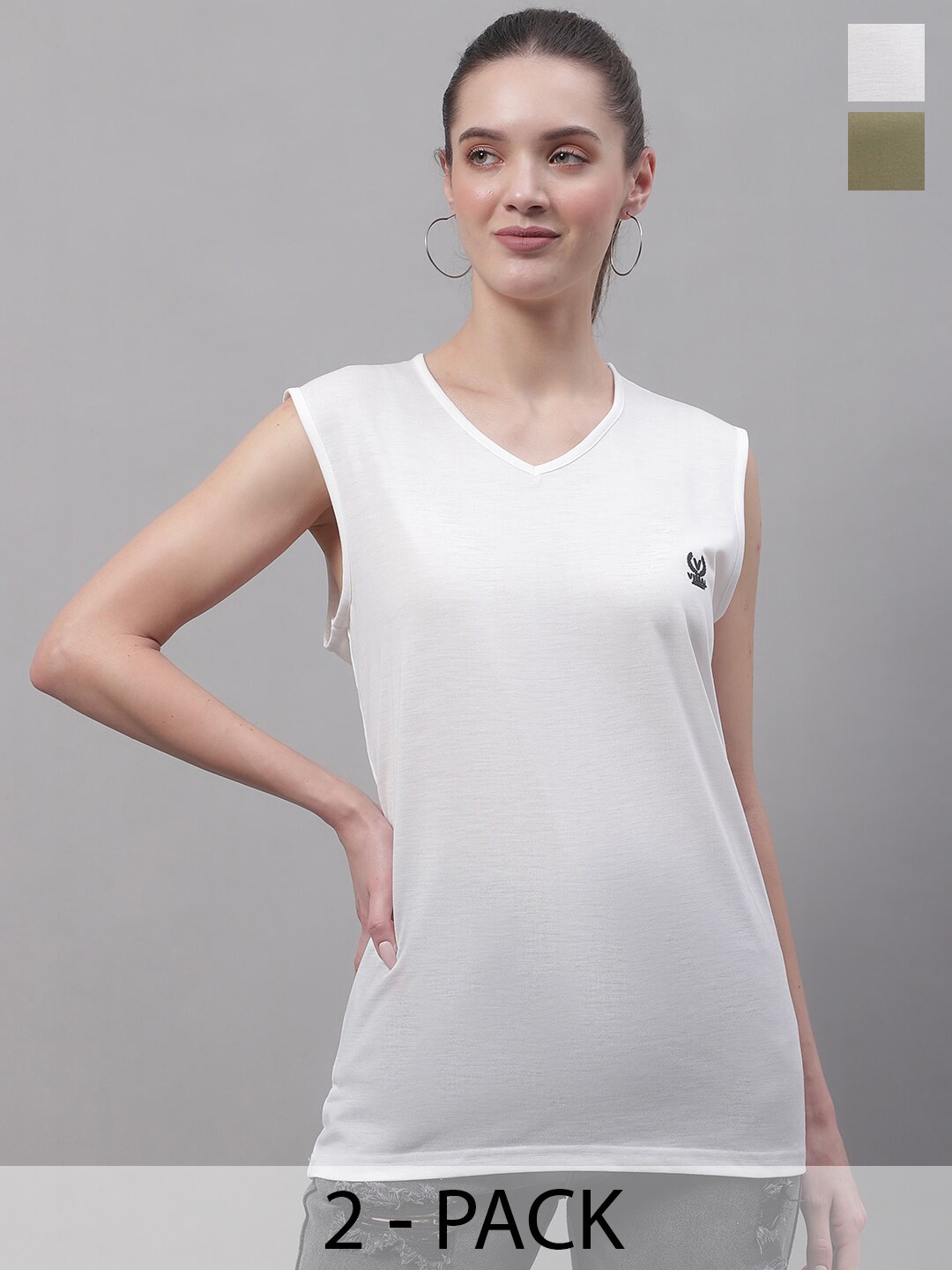 

MACK JONNEY Pack Of 2 V-Neck Sleeveless Cotton T-shirt, White