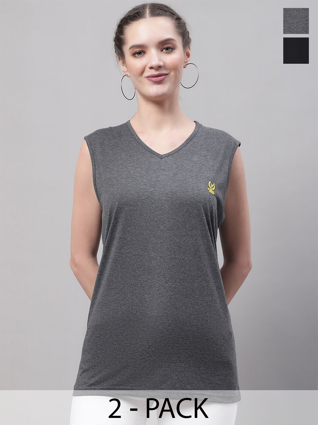 

MACK JONNEY Pack Of 2 V-Neck Cotton T-Shirt, Grey