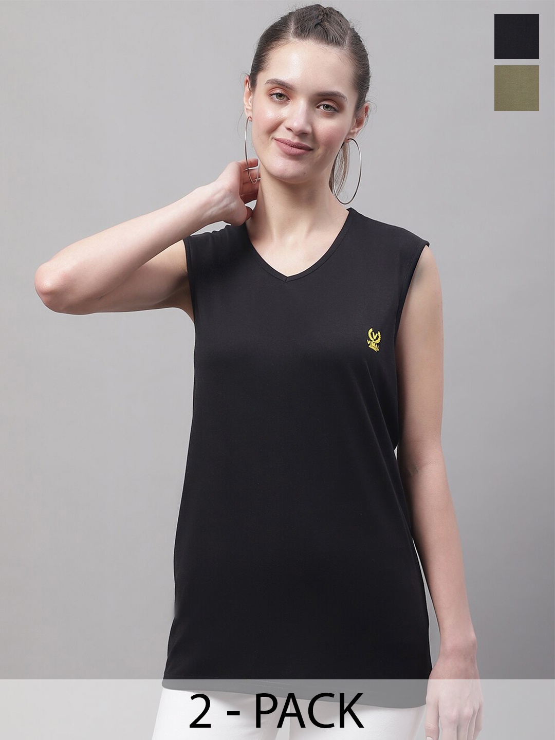 

MACK JONNEY Pack Of 2 V-Neck Cotton T-shirt, Black