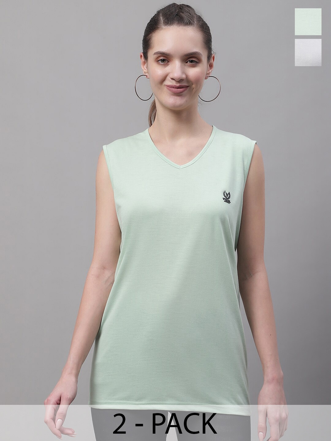 

MACK JONNEY Pack Of 2 V-Neck Sleeveless Cotton T-shirts, Sea green