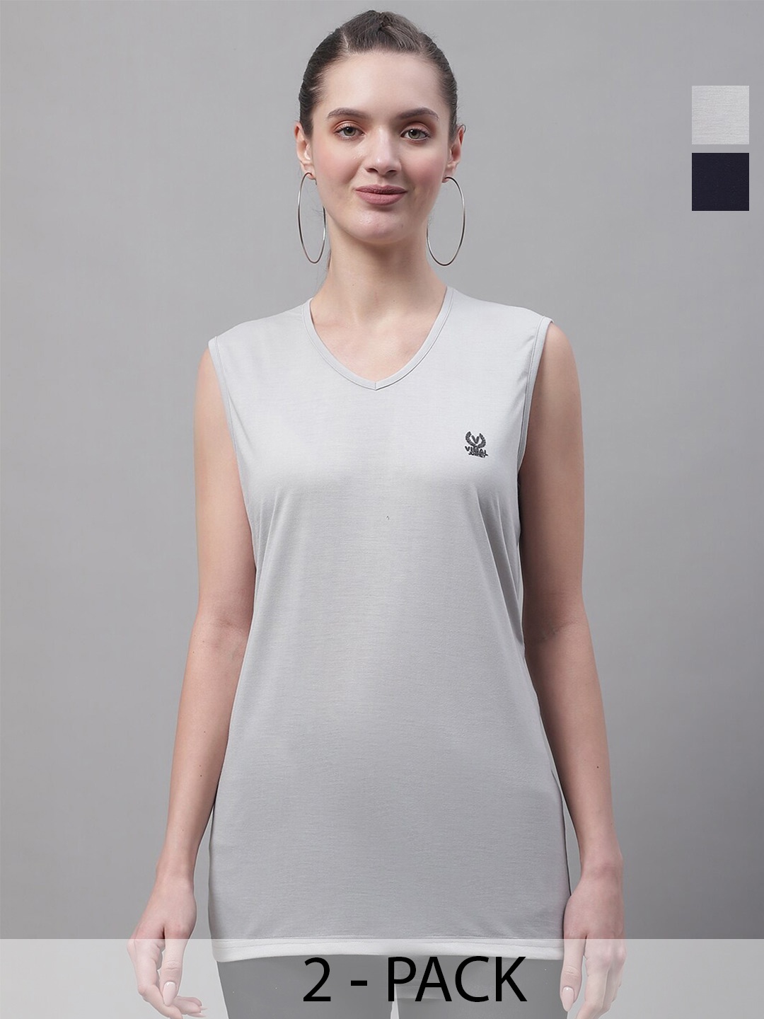 

MACK JONNEY Pack Of 2 V-Neck Sleeveless Cotton T-shirt, Grey