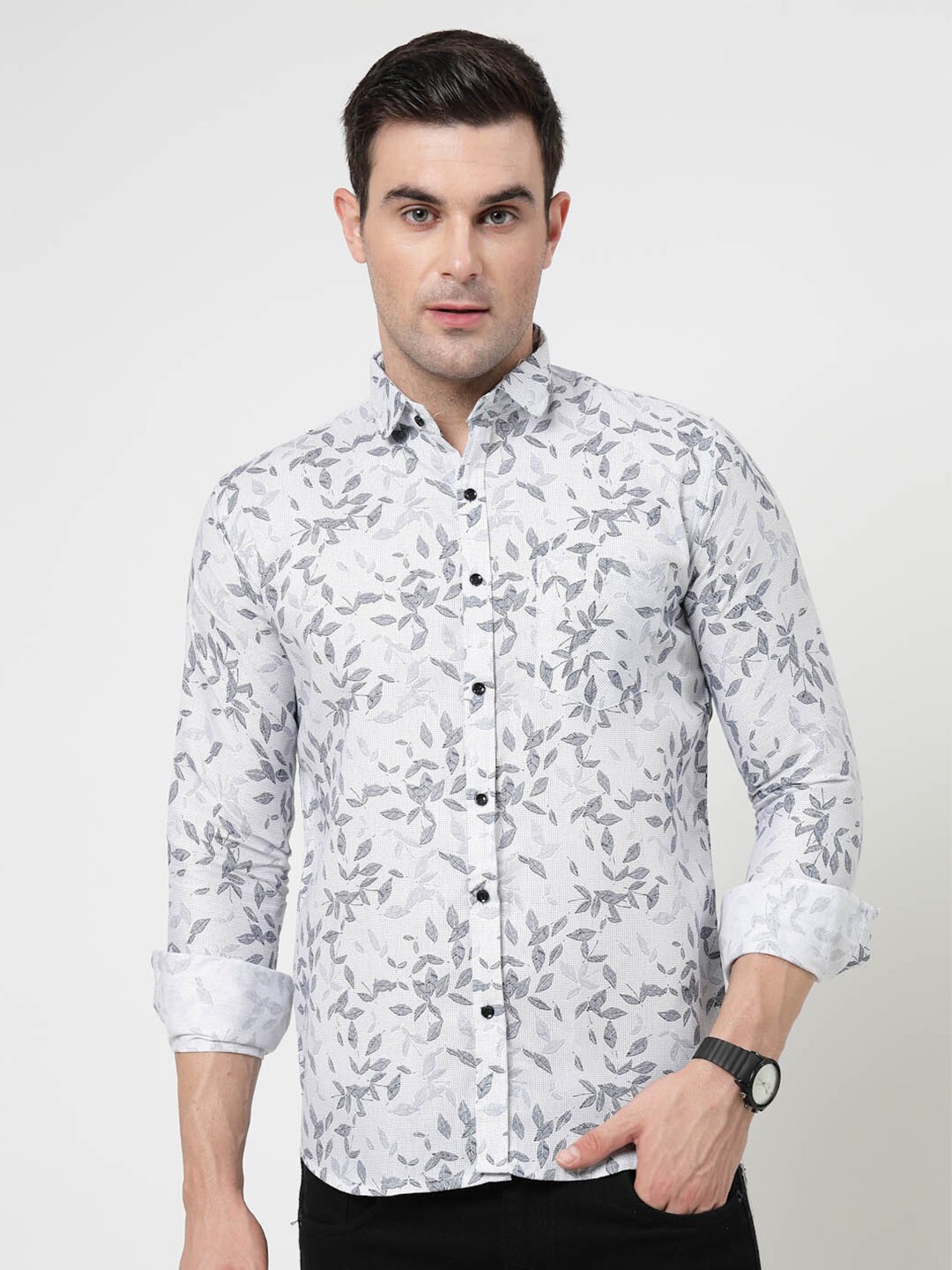 

ADWYN PETER Opaque Floral Printed Spread Collar Chest Pocket Casual Shirt, Multi