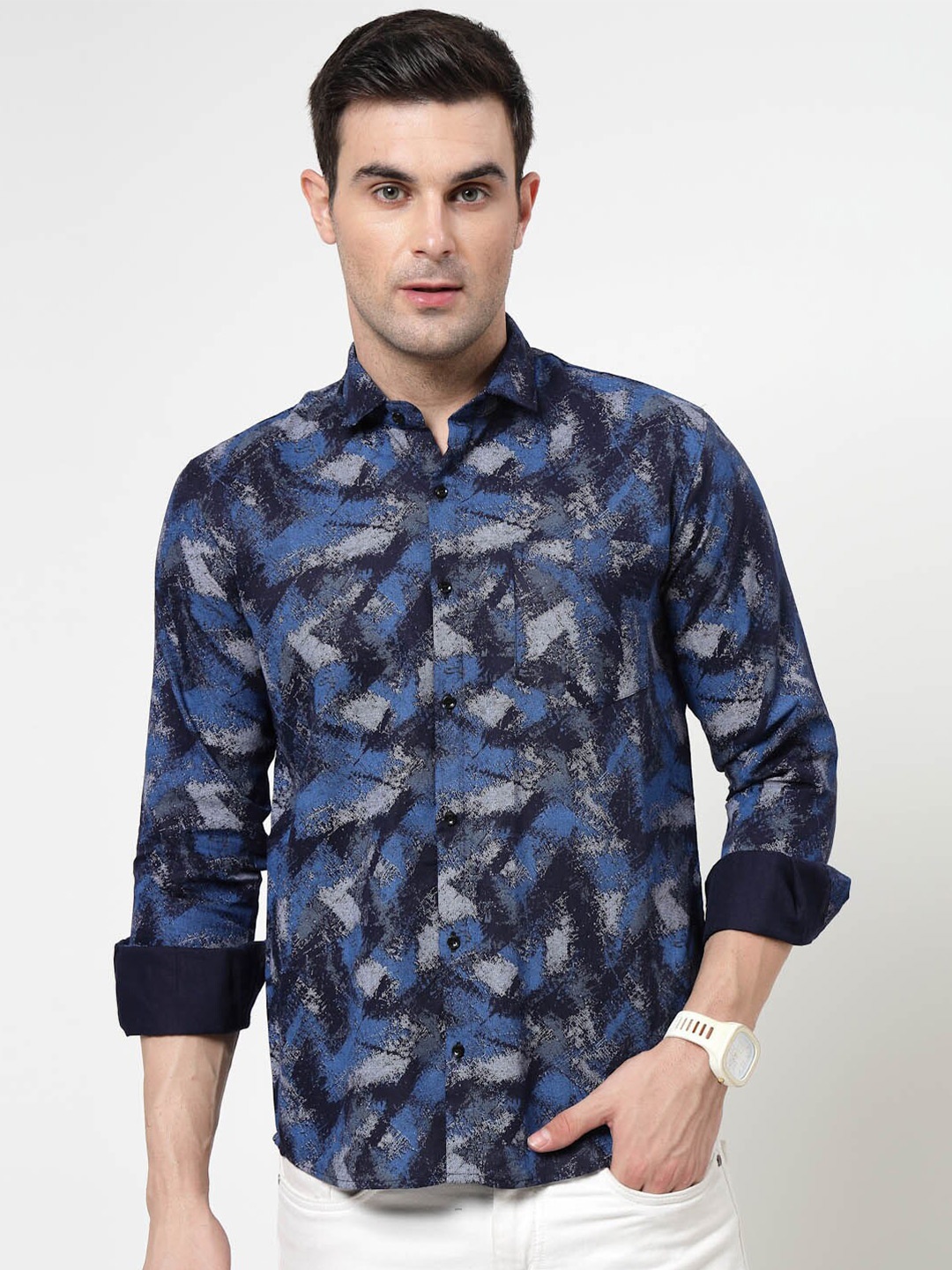 

ADWYN PETER Opaque Abstract Printed Spread Collar Chest Pocket Casual Shirt, Multi