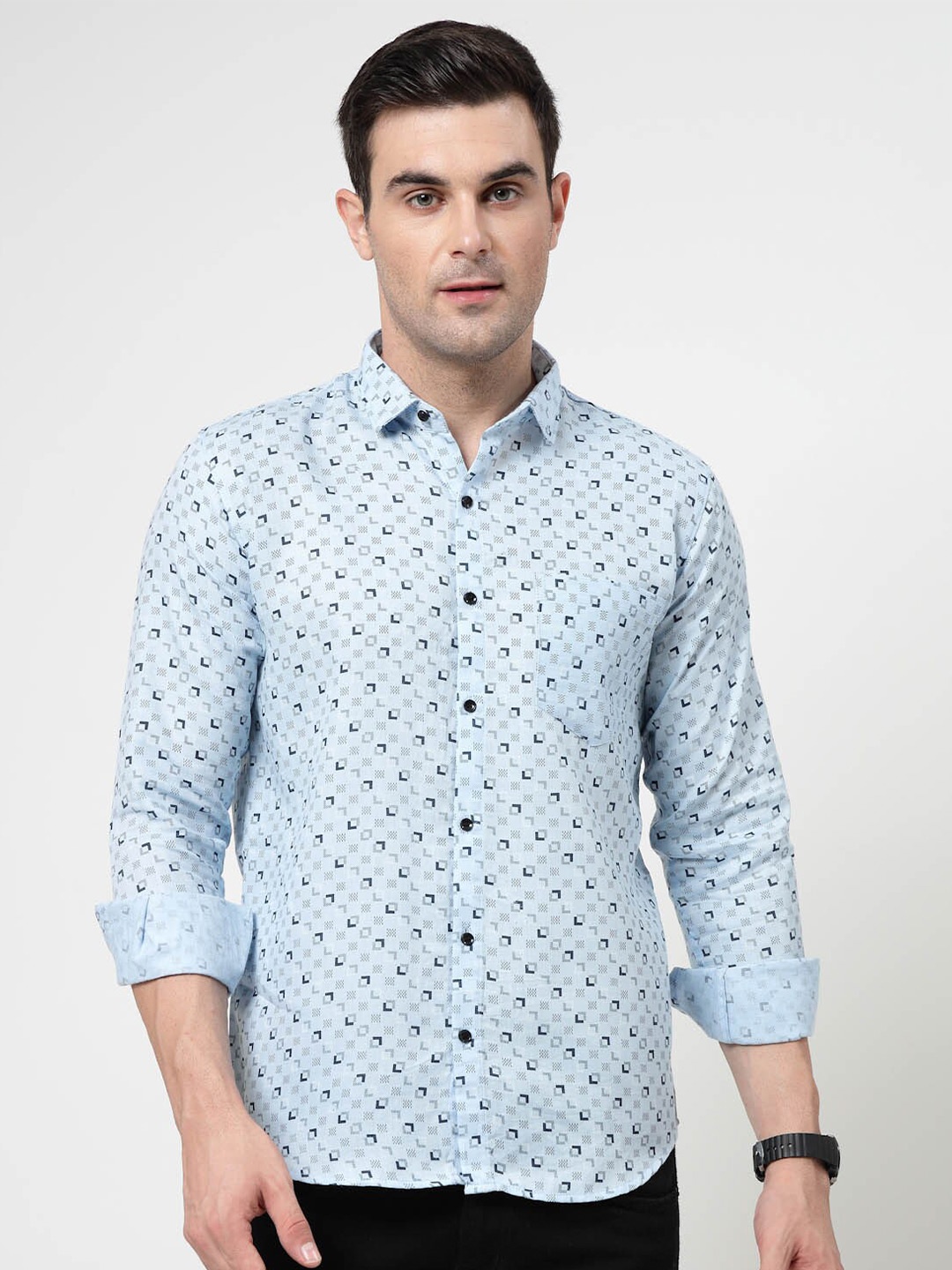 

ADWYN PETER New Conversational Printed Spread Collar Opaque Casual Shirt, Blue