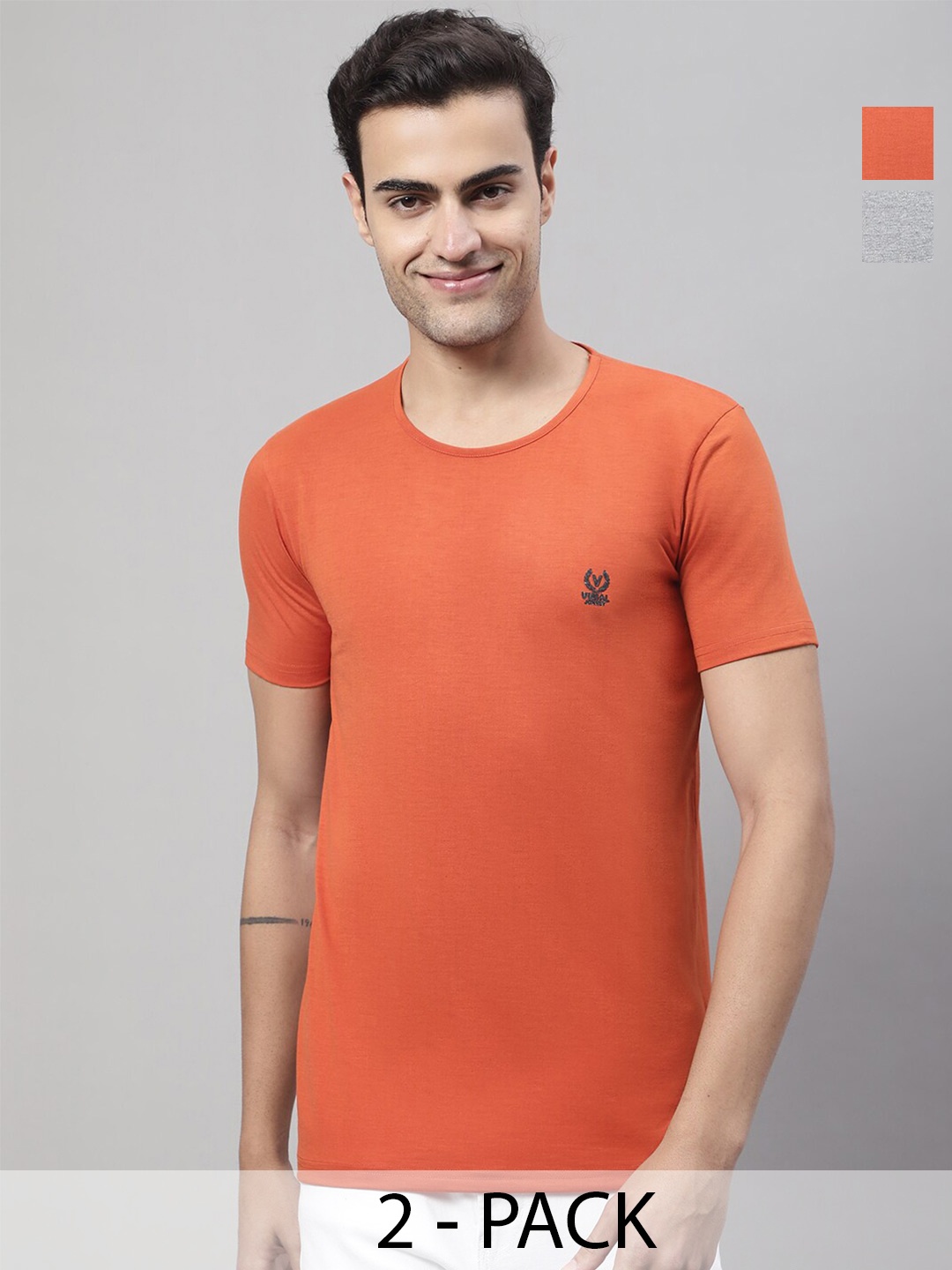 

MACK JONNEY Pack of 2 Round Neck Cotton T-shirt, Orange