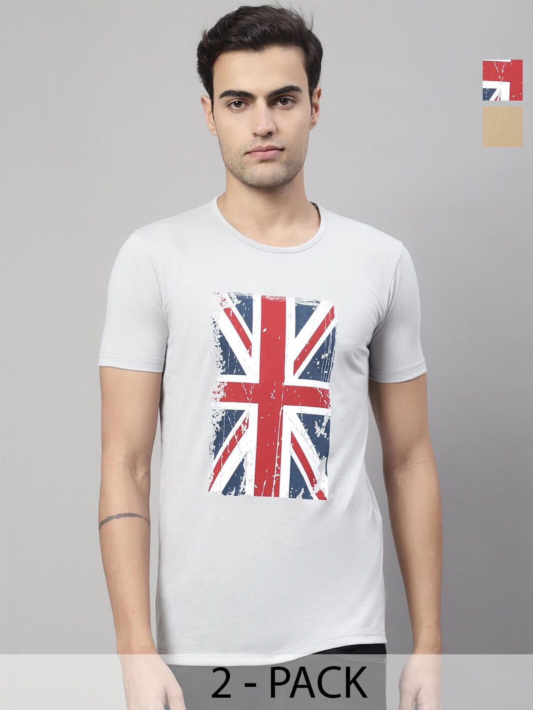 

MACK JONNEY Pack Of 2 Printed Cotton T-shirts, Grey