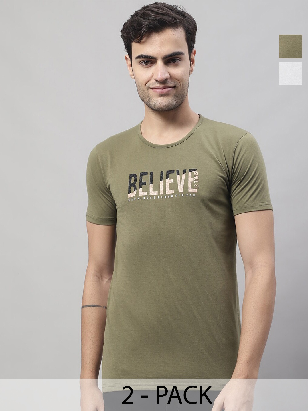 

MACK JONNEY Pack Of 2 Cotton T-shirt, Olive