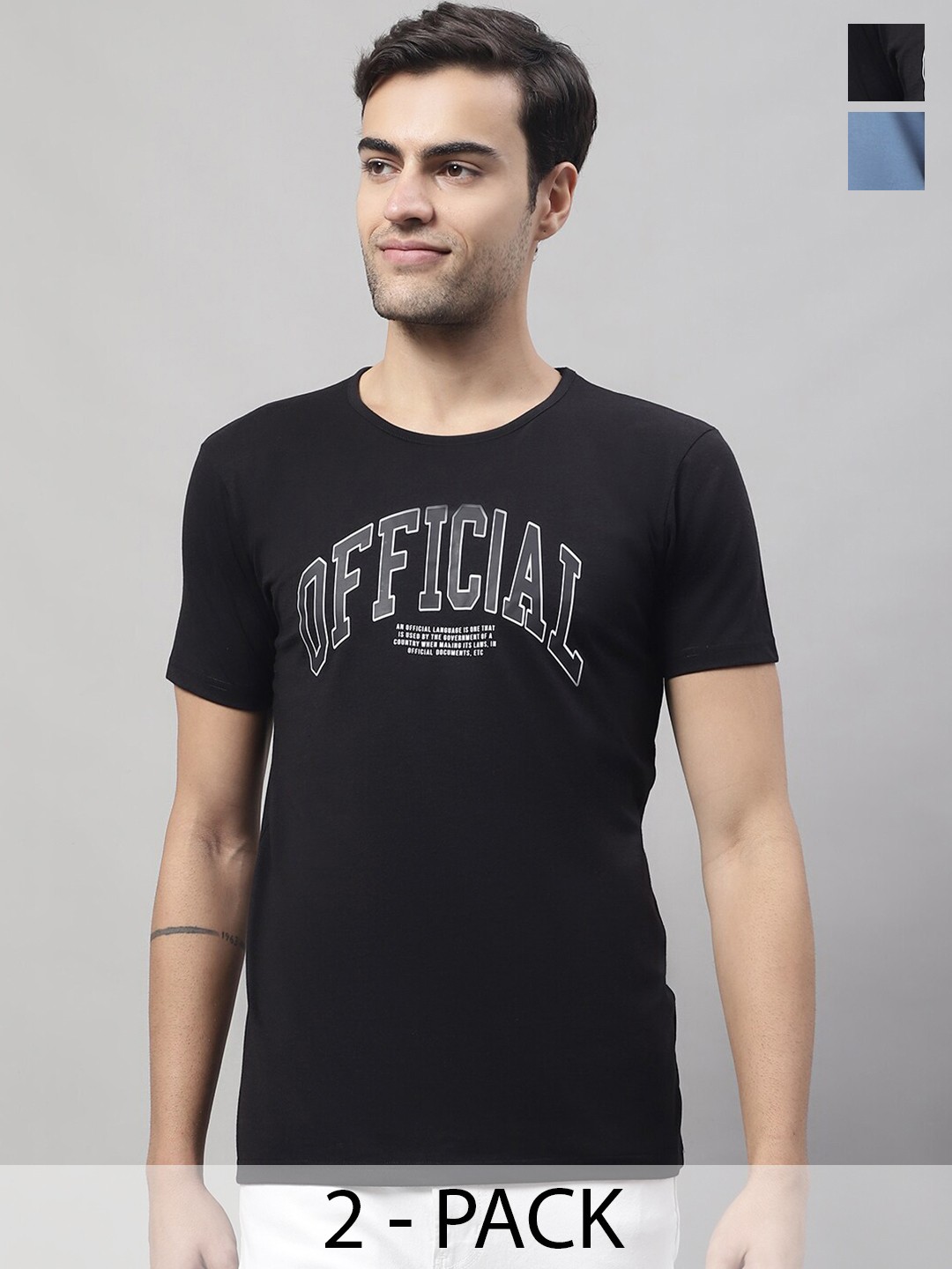 

MACK JONNEY Pack Of 2 Printed Cotton T-shirts, Black