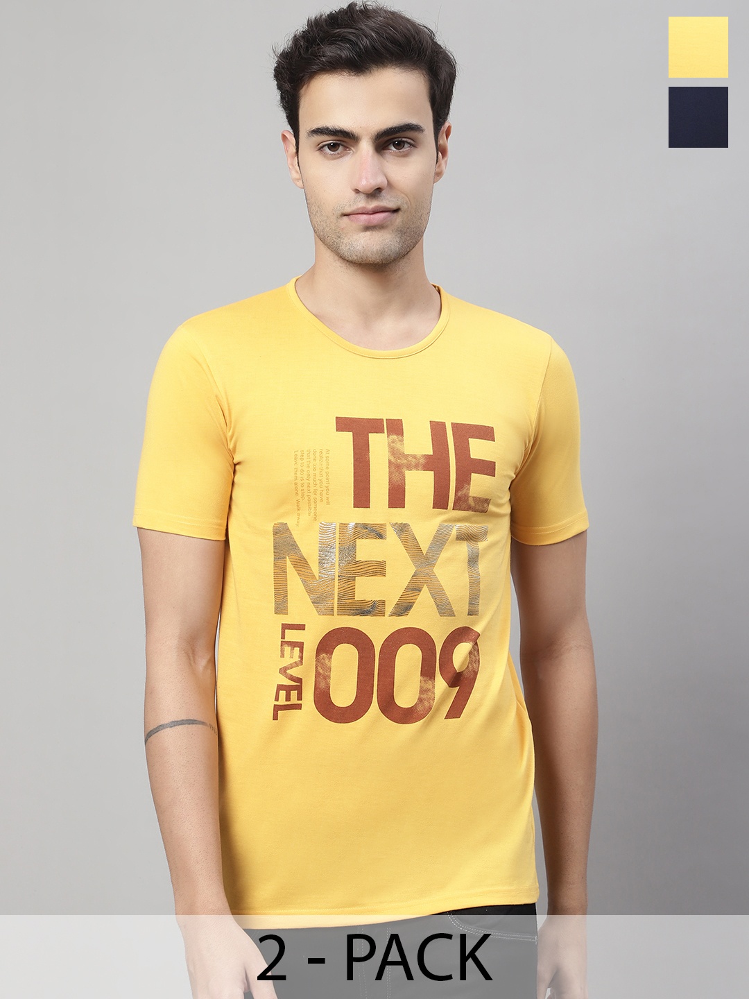 

MACK JONNEY Pack Of 2 Cotton T-shirt, Yellow