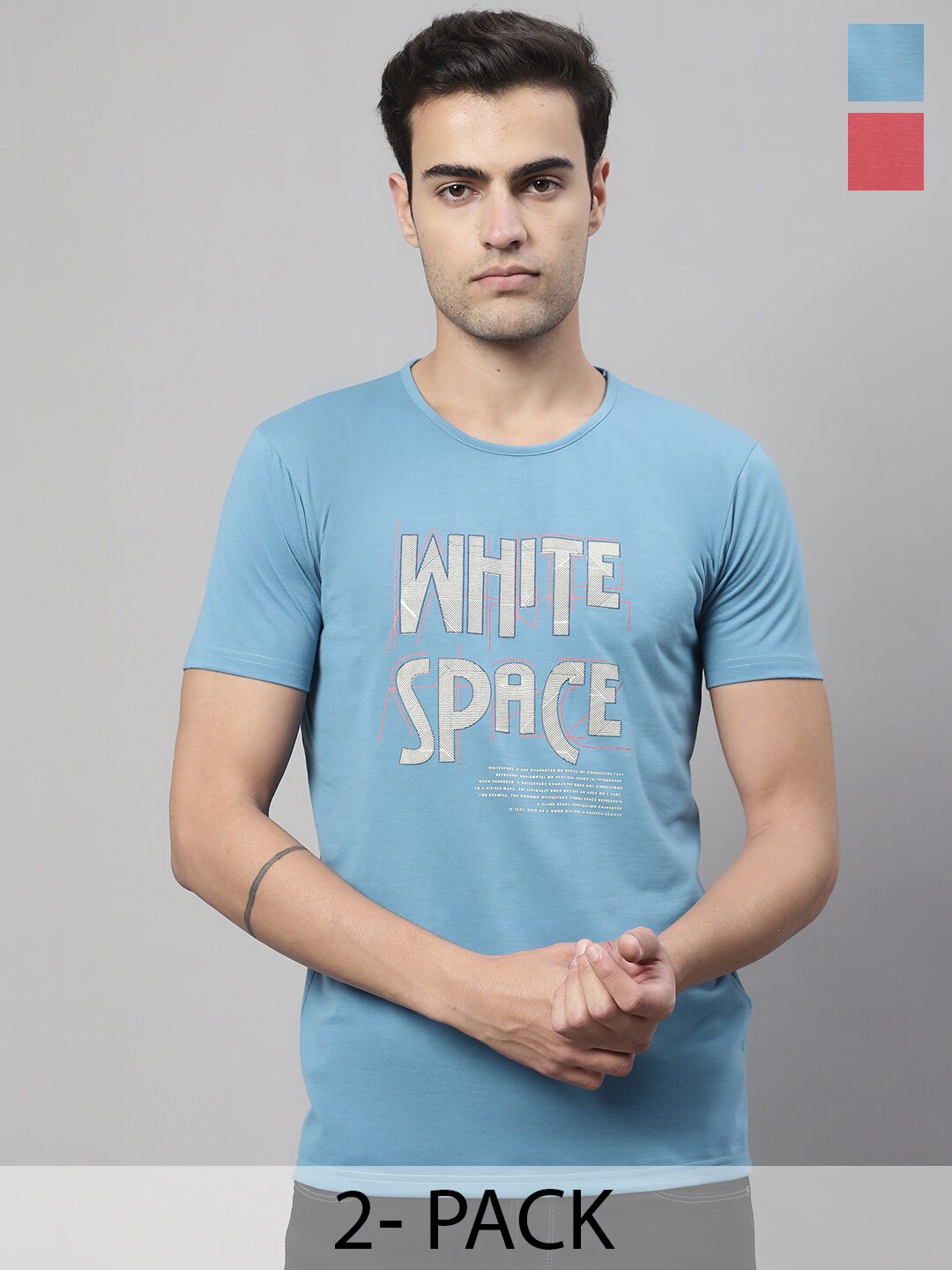 

VIMAL JONNEY Pack of 2 Typography Printed Cotton T-shirt, Blue