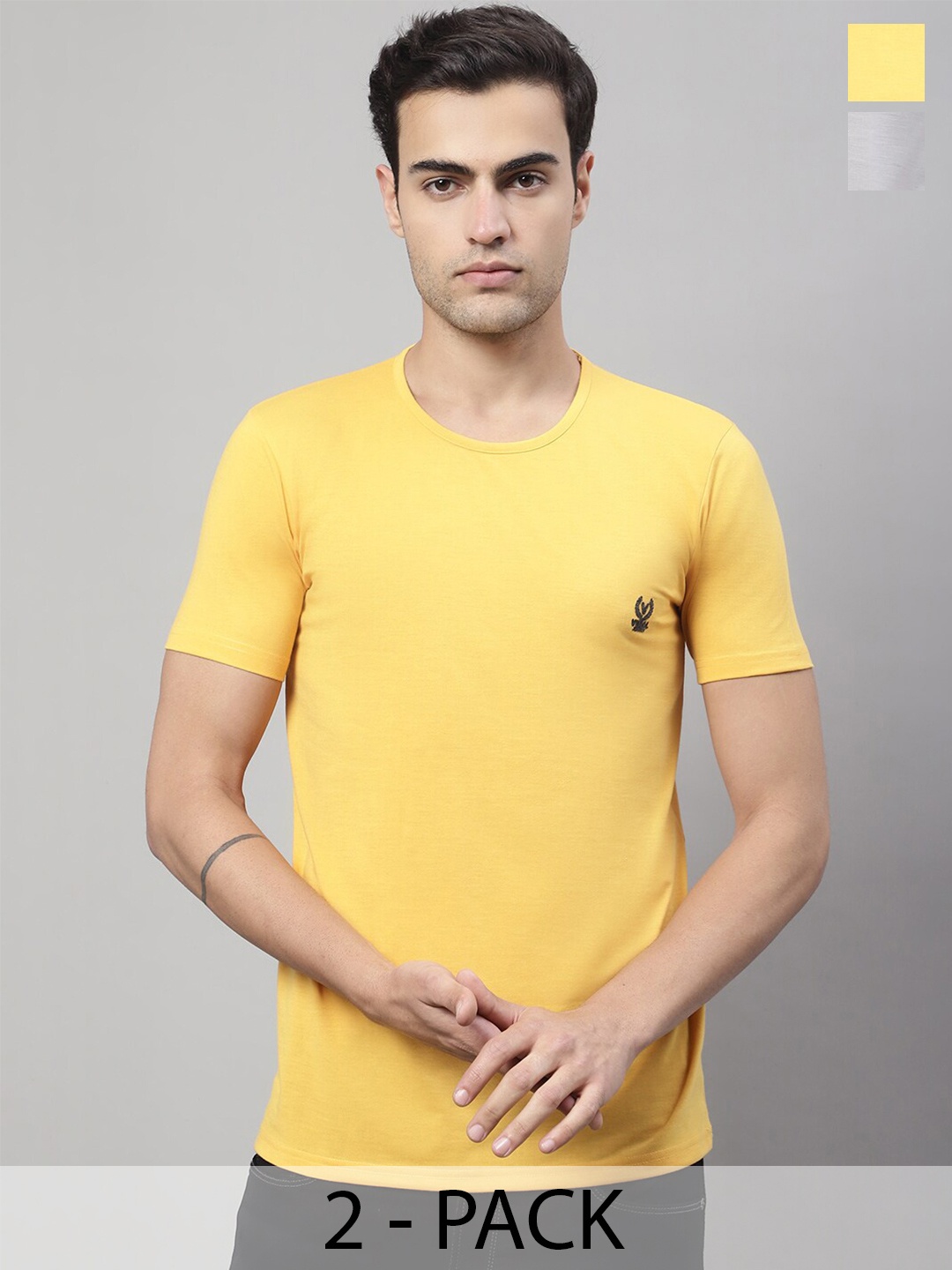 

VIMAL JONNEY Pack Of 2 Cotton T-shirt, Yellow