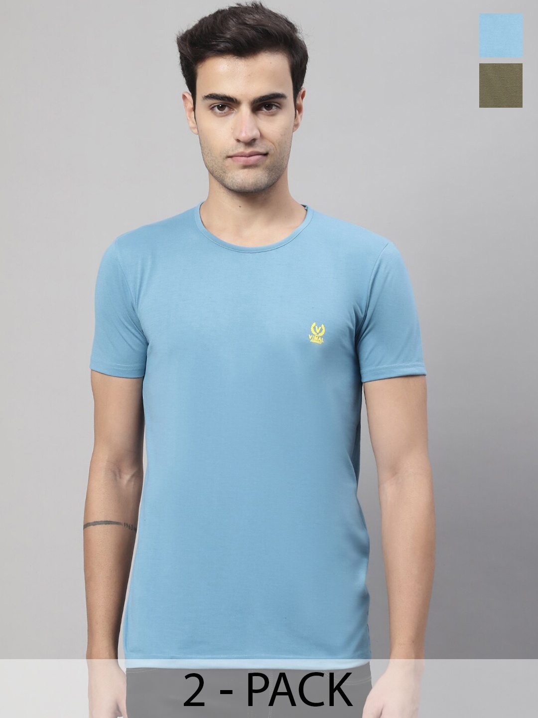 

MACK JONNEY Pack Of 2 Round Neck Cotton T-shirts, Blue