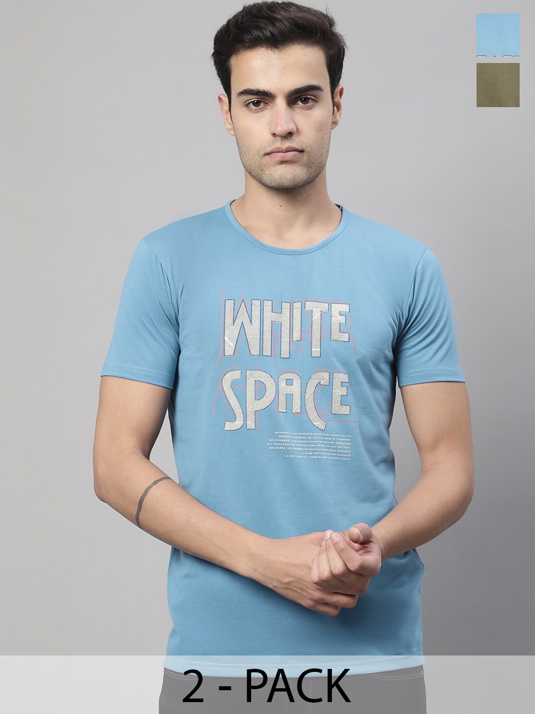 

MACK JONNEY Pack Of 2 Printed Cotton T-shirts, Blue