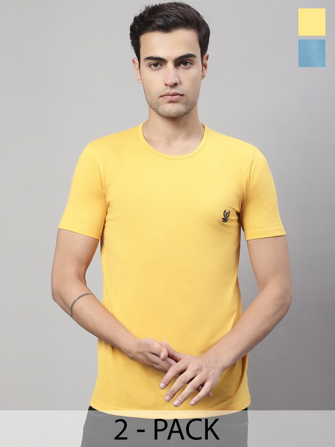 

MACK JONNEY Pack Of 2 Cotton T-shirts, Yellow