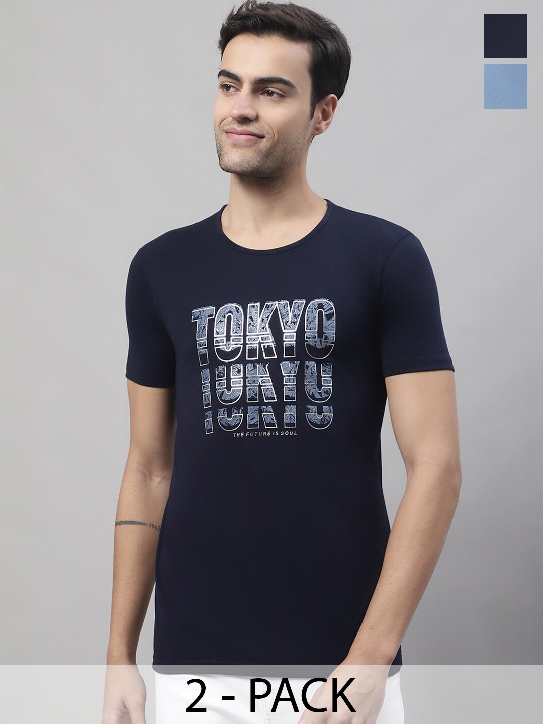 

MACK JONNEY Pack Of 2 Printed Cotton T-shirts, Navy blue