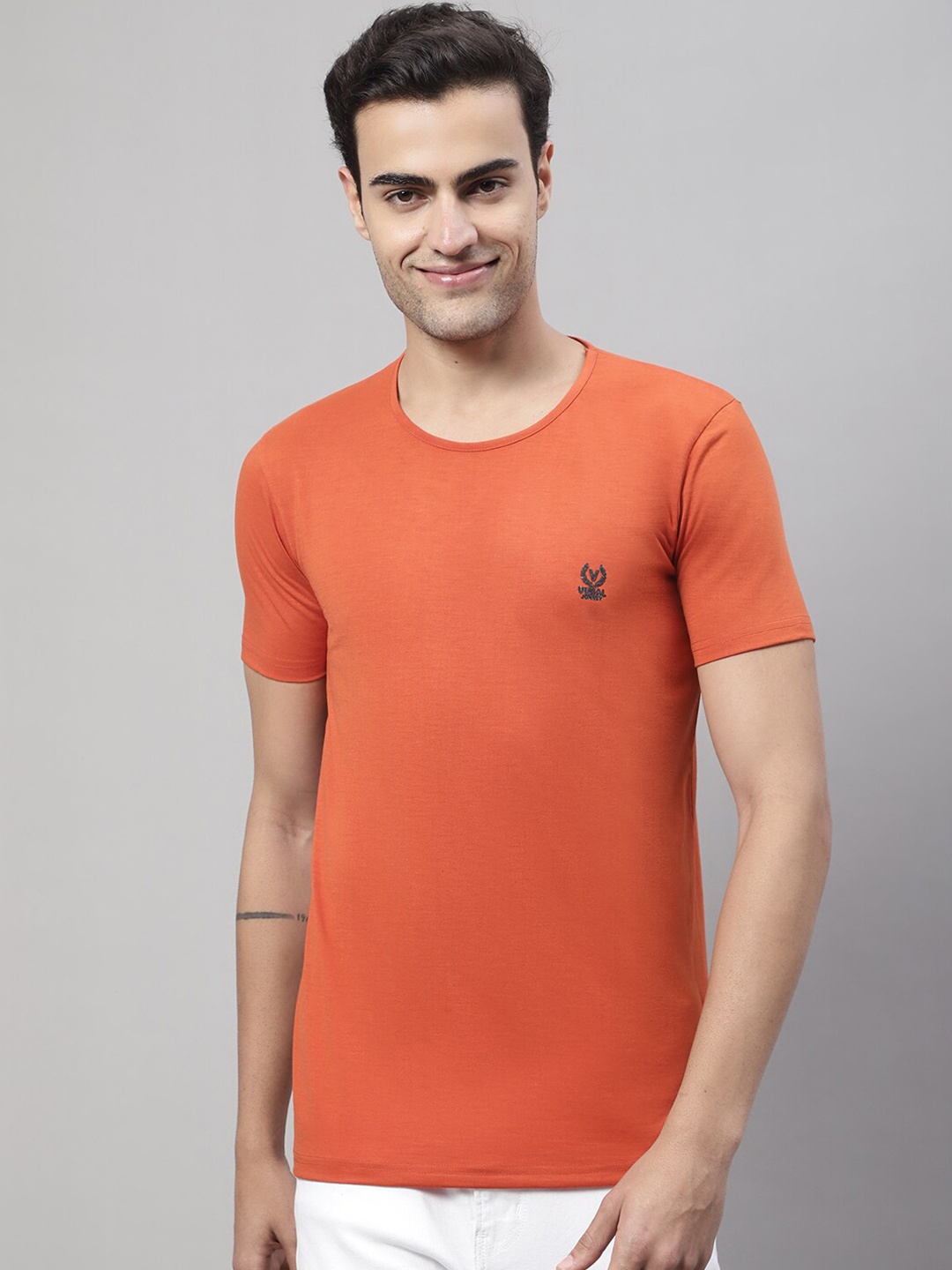 

VIMAL JONNEY Pack Of 2 Typography Printed Round Neck Cotton T-shirt, Orange