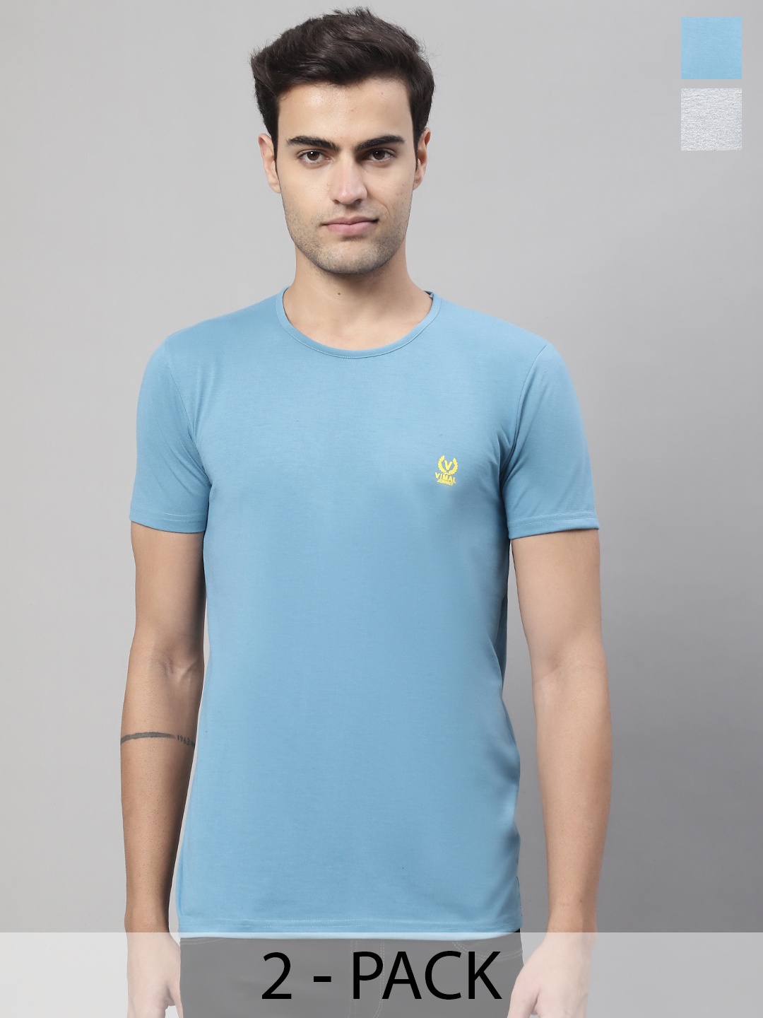 

MACK JONNEY Pack Of 2 Typography Printed Round Neck Cotton T-shirt, Blue
