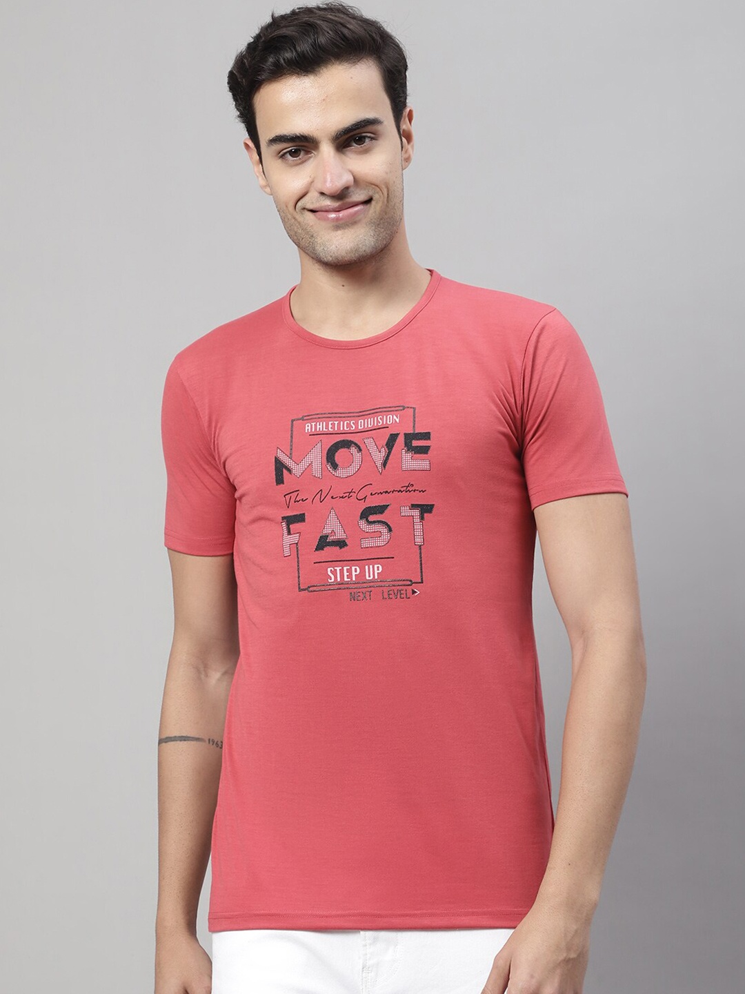 

MACK JONNEY Pack Of 2 Typography Printed Round Neck Cotton T-shirt, Pink