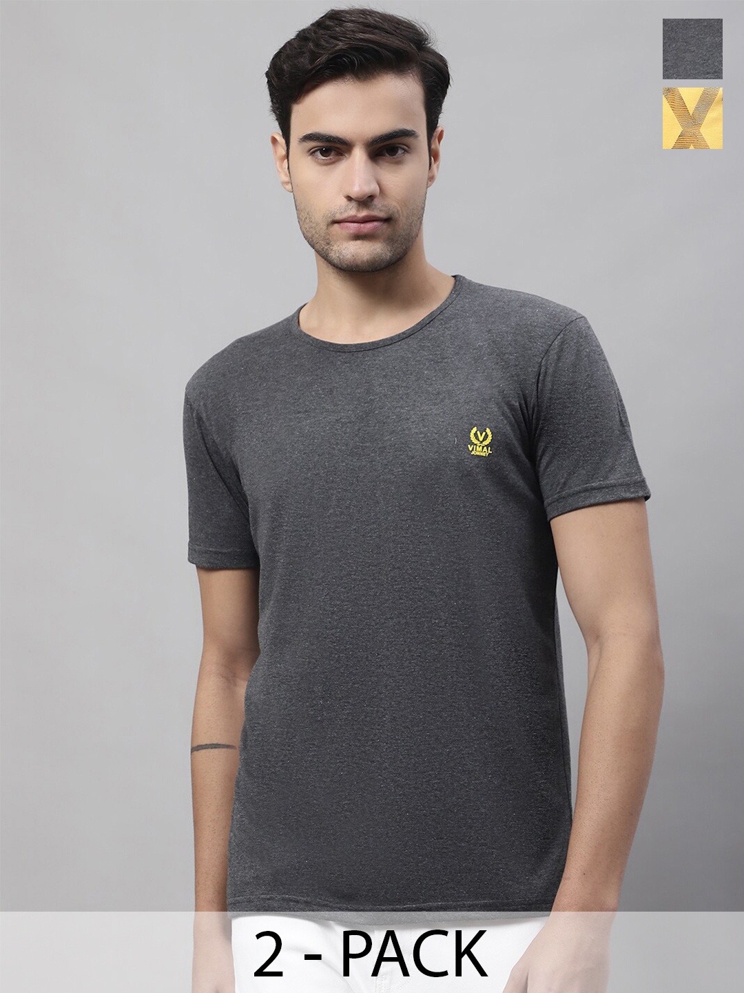 

MACK JONNEY Pack Of 2 Round Neck Cotton T-shirts, Grey