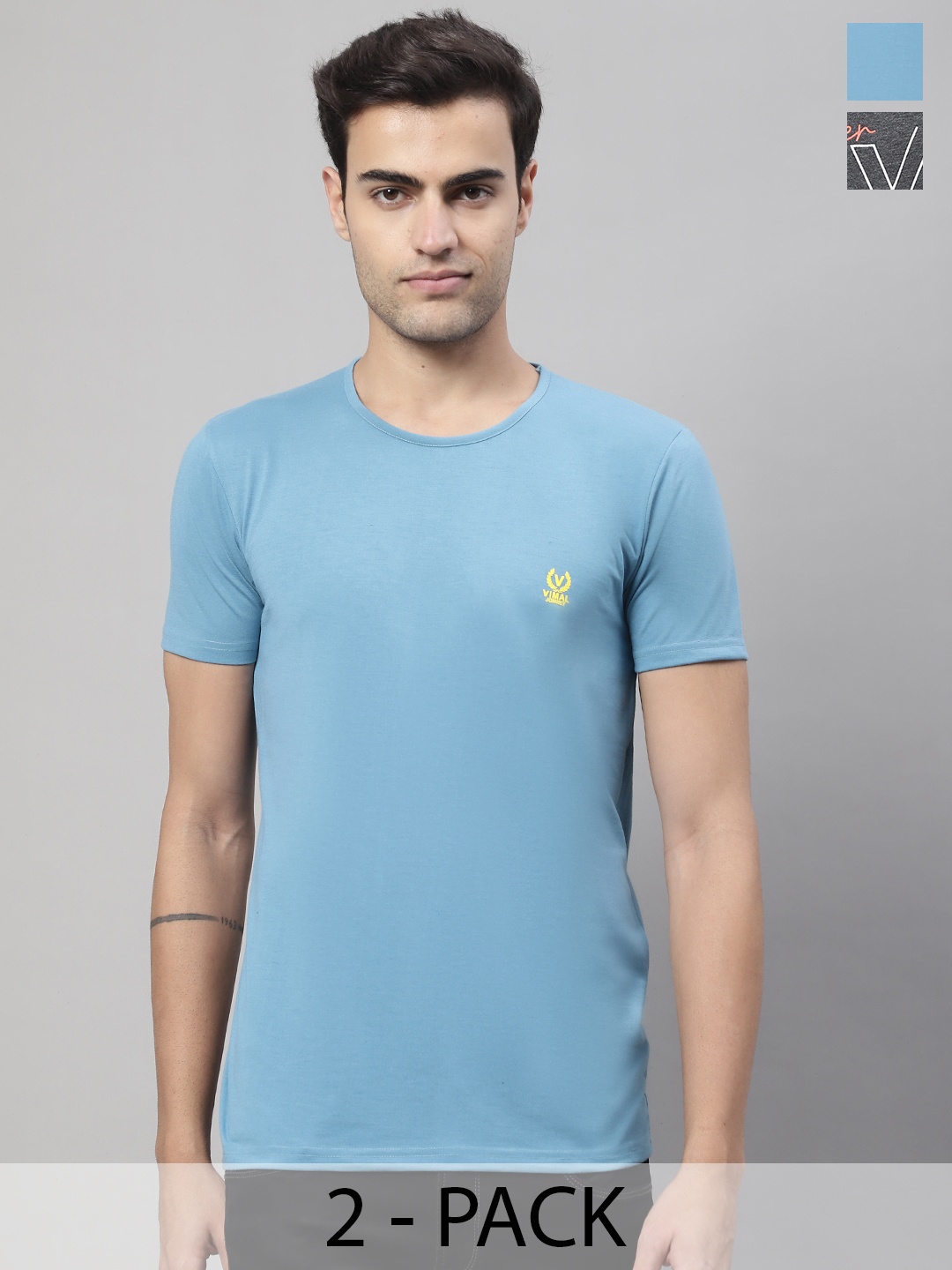 

MACK JONNEY Pack of 2 Round Neck Cotton T-shirt, Blue