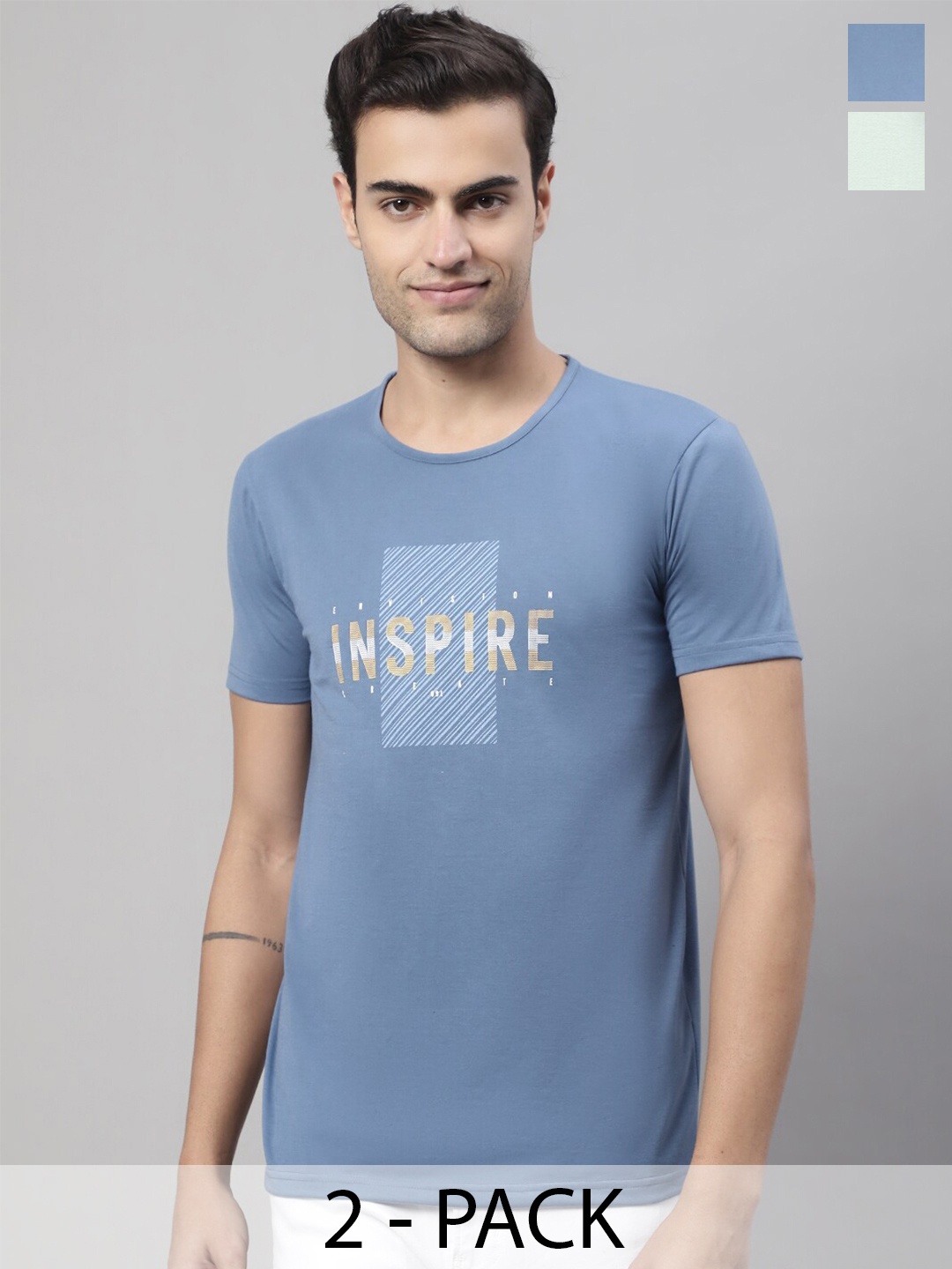 

MACK JONNEY Pack Of 2 Cotton T-shirt, Blue