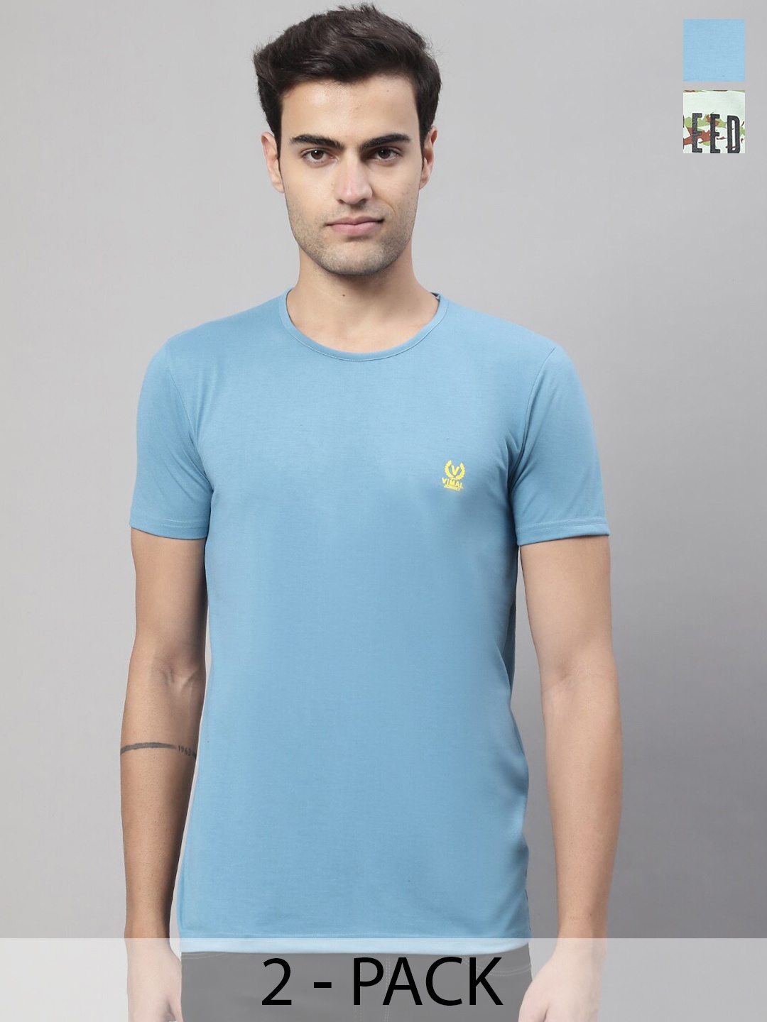 

MACK JONNEY Pack of 2 Round Neck Cotton T-shirt, Blue