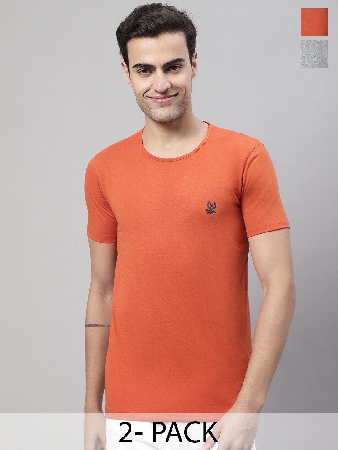 

MACK JONNEY Pack of 2 Round Neck Cotton T-shirt, Orange
